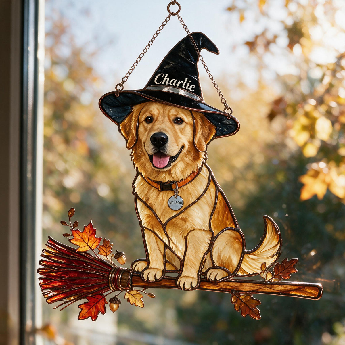 Personalized Halloween Adult Golden Retriever 3D Printed Glass Suncatcher