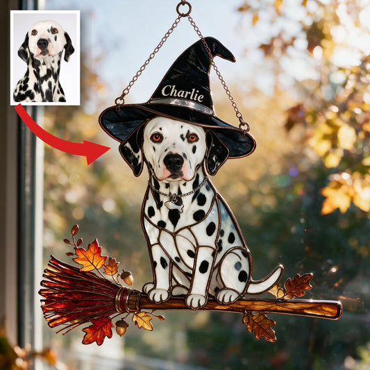 Personalized Halloween Black and White Spotted Dalmatian 3D Glass Suncatcher Decor