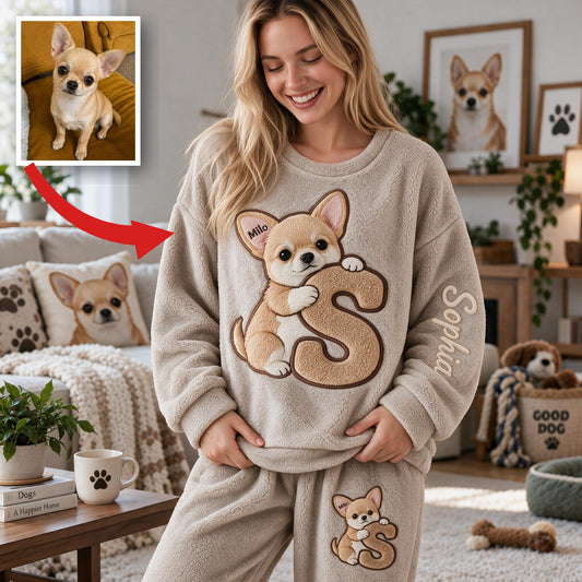 Personalized Fawn White Chihuahua Puppy Fleece Lounge Set Dog Owner Loungewear