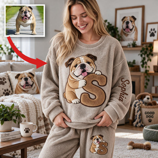 Personalized Fawn & White Bulldog Fleece Lounge Set for Dog Lovers