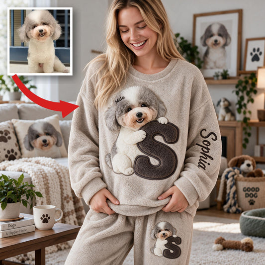 Personalized Adult Curly Fur Poodle Fleece Lounge Set Dog Lover Gift