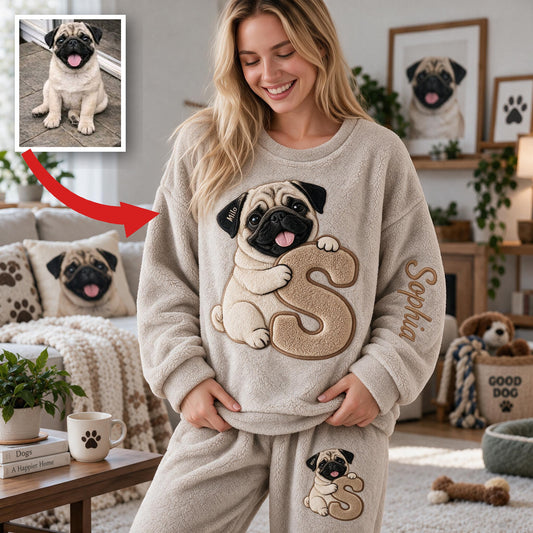 Personalized Fawn Pug Puppy Fleece Lounge Set Dog Owner Loungewear Gift