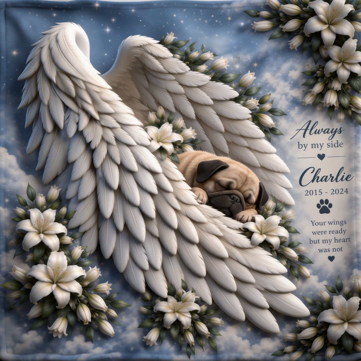 Personalized Fawn Pug Memorial Wearable Blanket 2015-2024 Pet Loss Gift
