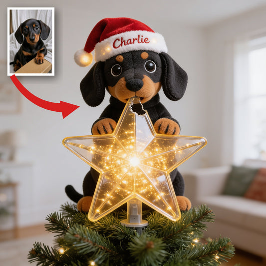 Personalized Christmas Black and Tan Dachshund Puppy LED Light Tree Topper Dog Lover Gift