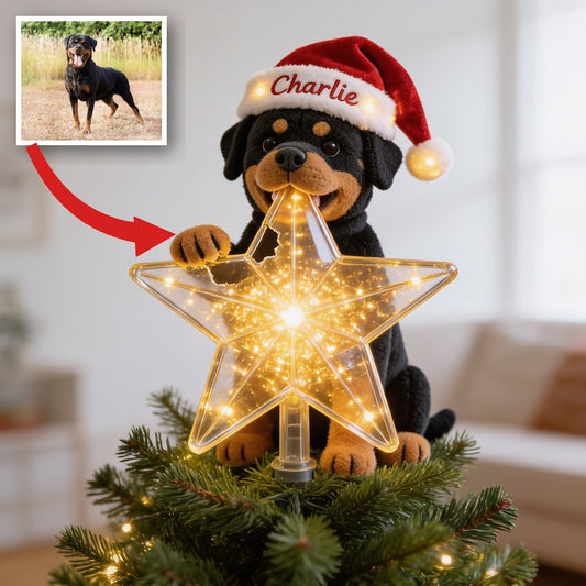 Personalized Christmas Black and Tan Rottweiler LED Light Tree Topper Dog Lover Gift