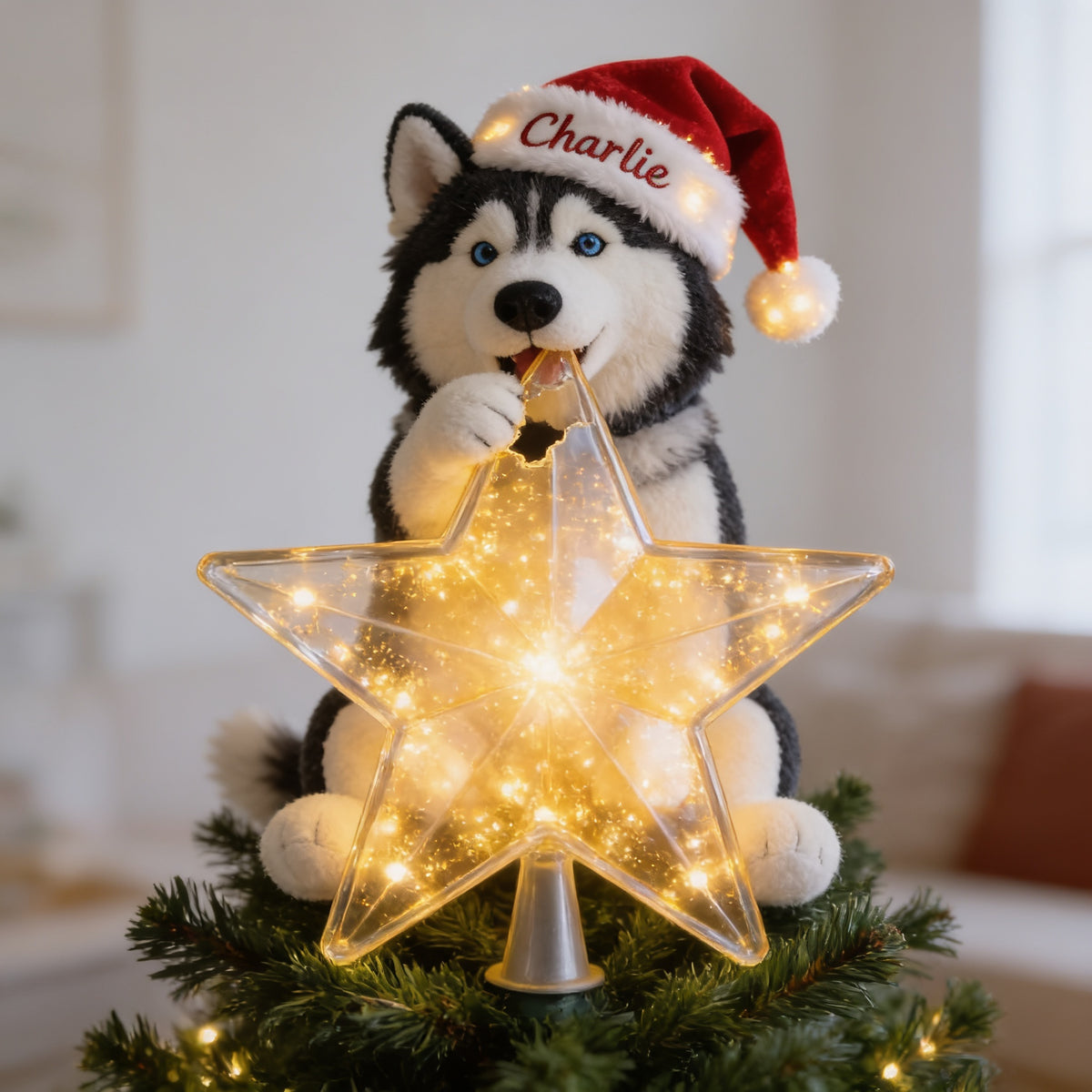 Personalized Christmas Siberian Husky LED Light Tree Topper Pet Lover Gift