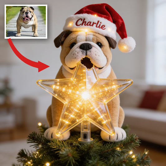 Personalized Christmas Fawn & White Bulldog LED Light Tree Topper