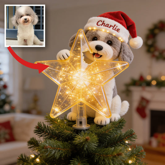 Personalized Christmas Curly Fur Poodle LED Light Tree Topper Dog Lover Gift