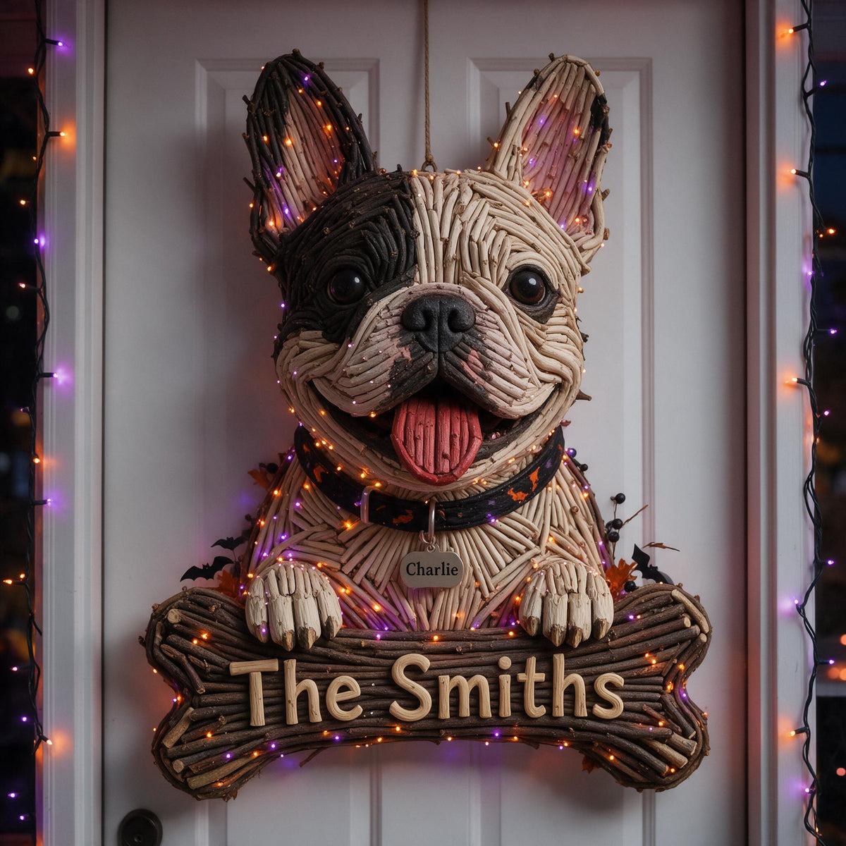 Personalized Halloween Black and White French Bulldog LED Light Acrylic Sign