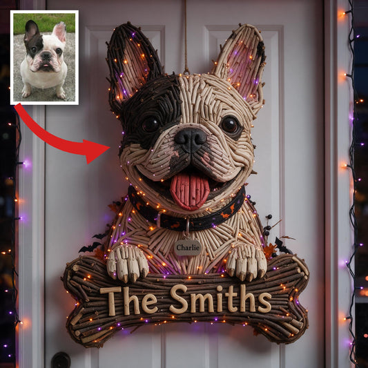 Personalized Halloween Black and White French Bulldog LED Light Acrylic Sign