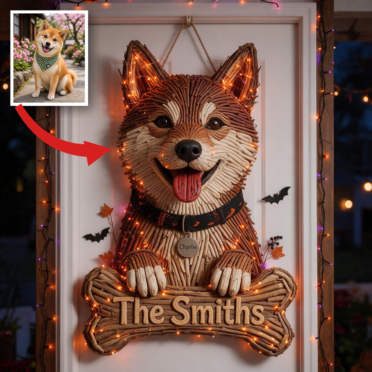 Personalized Halloween Tan & White Adult Shiba Inu LED Light Acrylic Sign Dog Lover Gift
