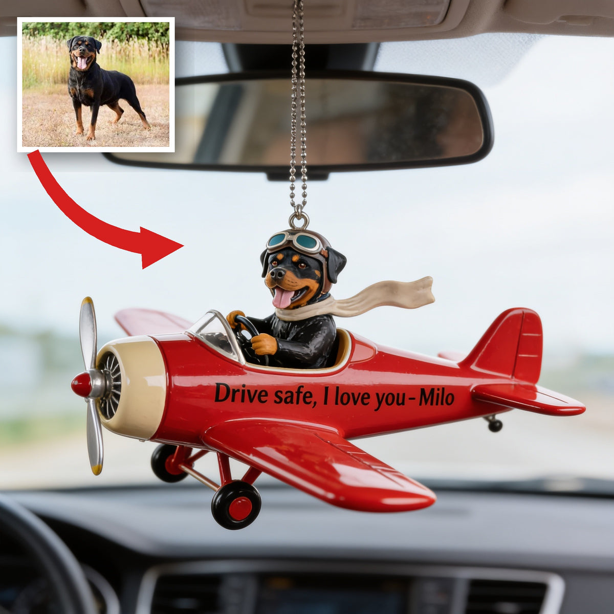 Custom Photo Black and Tan Adult Rottweiler Car Ornament Dog Lover Gift