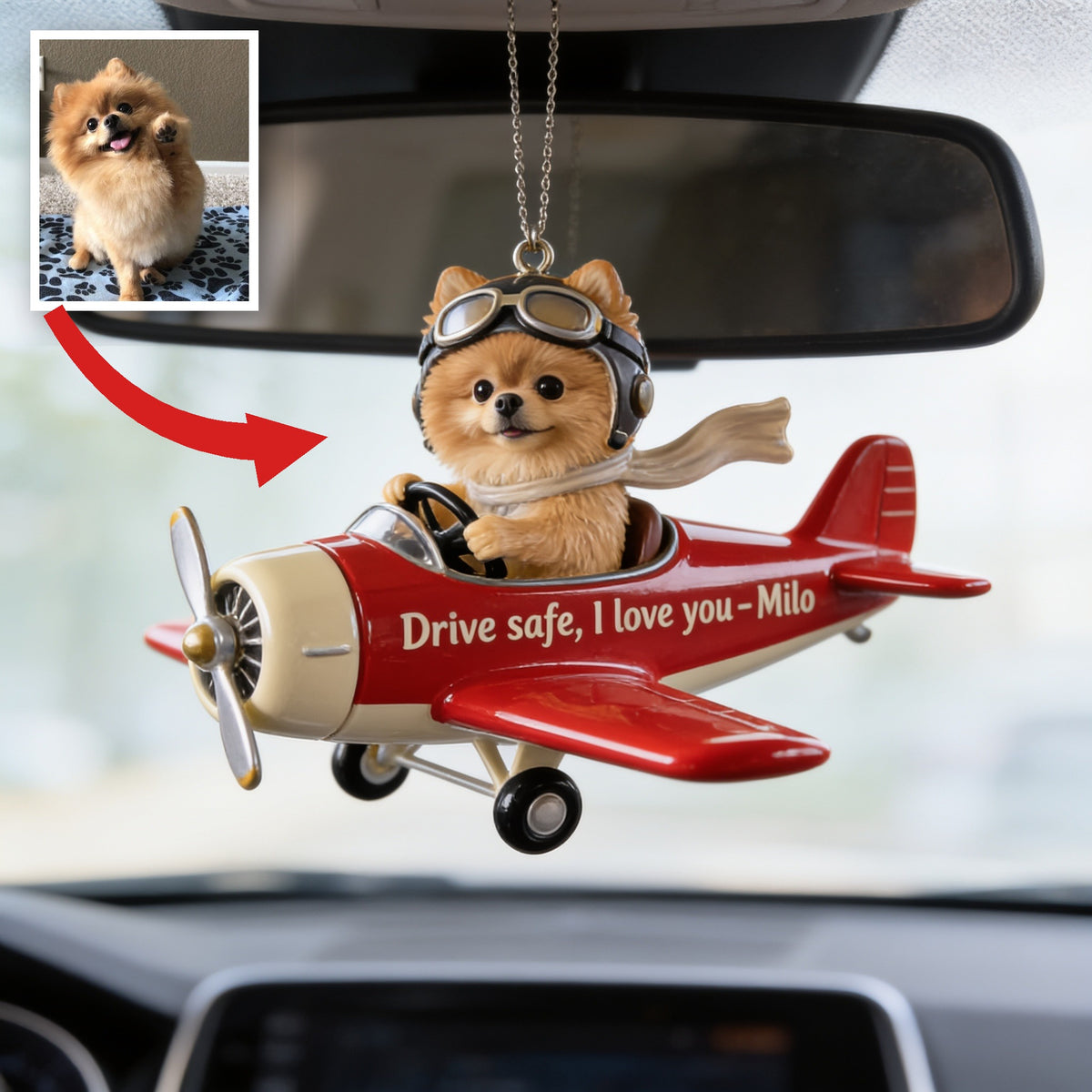 Custom Photo Fluffy Golden Pomeranian Car Ornament Dog Lover Gift