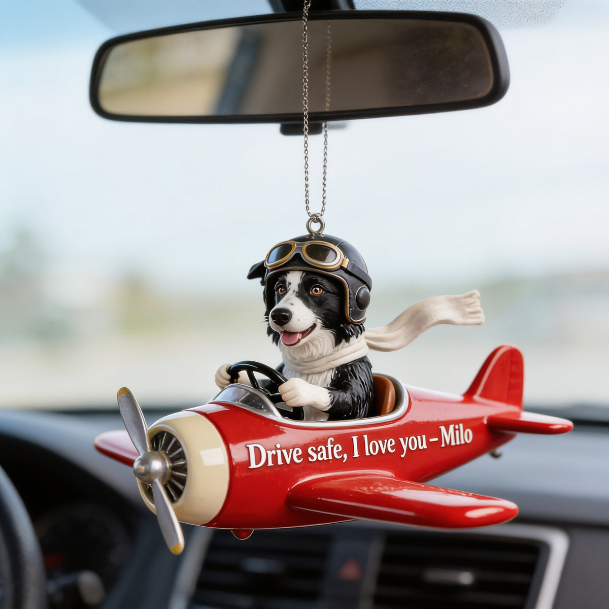 Custom Photo Border Collie Pilot Car Ornament Dog Lover Pet Mom Gift