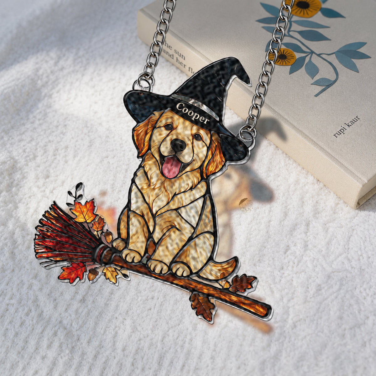 Personalized Halloween Tan and White Adult Shiba Inu 3D Glass Suncatcher