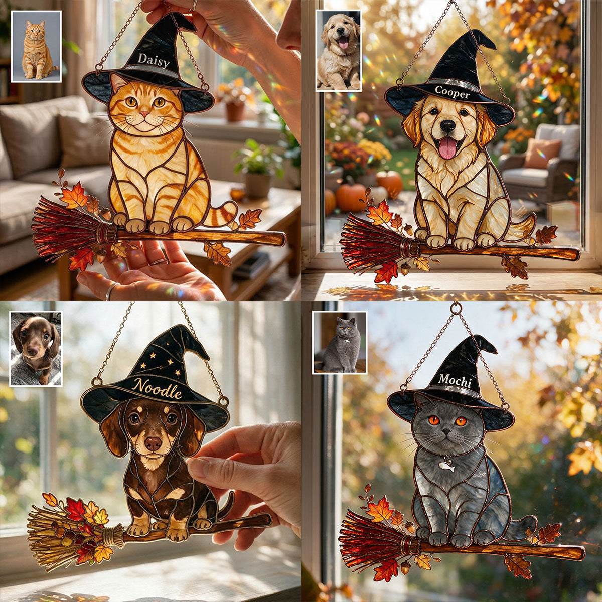 Personalized Halloween Black and White Spotted Dalmatian 3D Glass Suncatcher Decor