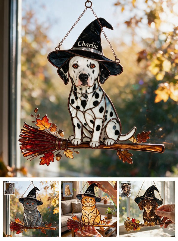 Personalized Halloween Black and White Spotted Dalmatian 3D Glass Suncatcher Decor