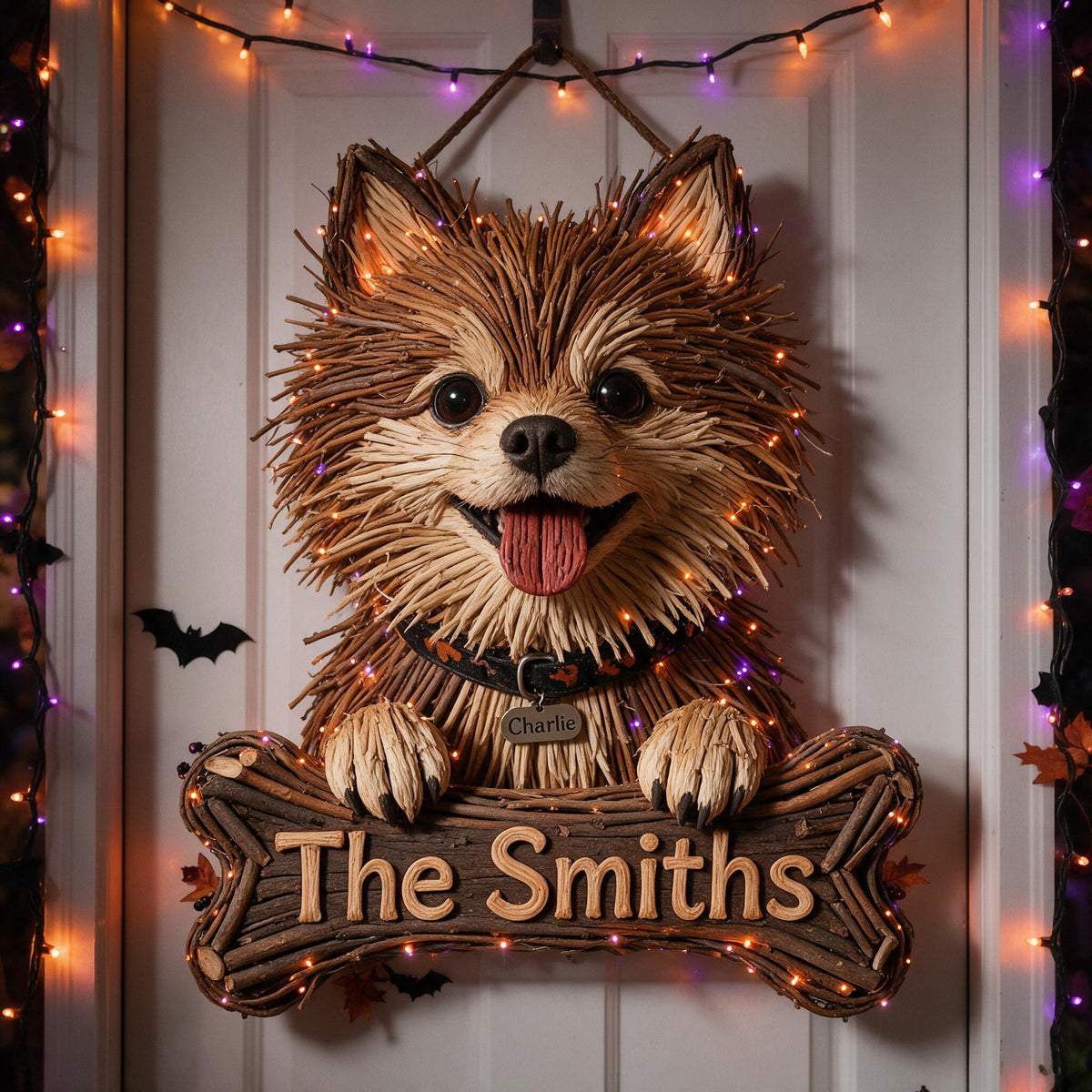Personalized Halloween Fluffy Golden Tan Pomeranian LED Light Acrylic Sign