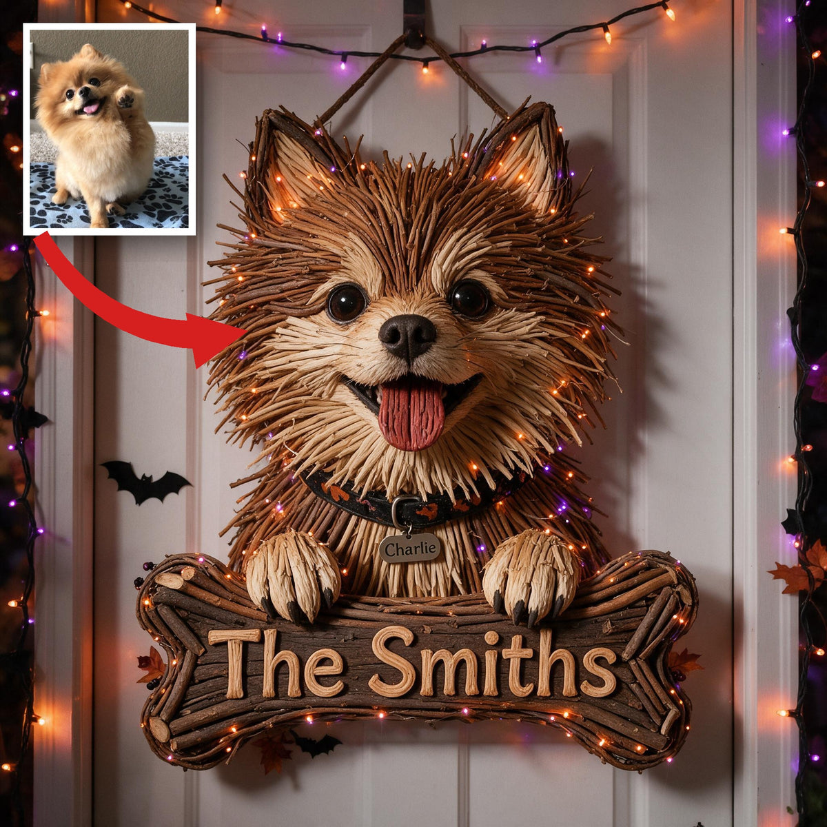Personalized Halloween Fluffy Golden Tan Pomeranian LED Light Acrylic Sign