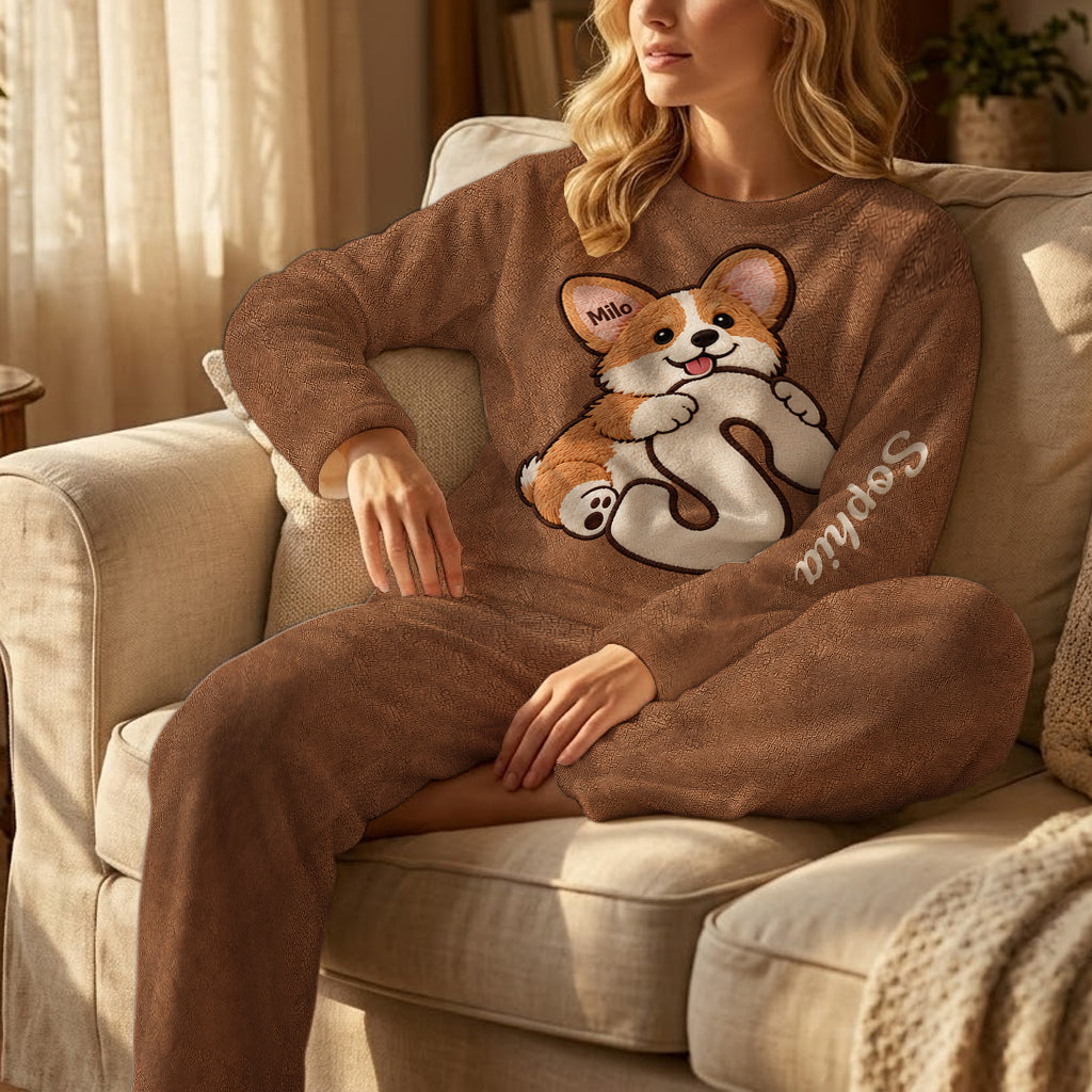 Personalized Fluffy Golden Tan Pomeranian Fleece Lounge Set