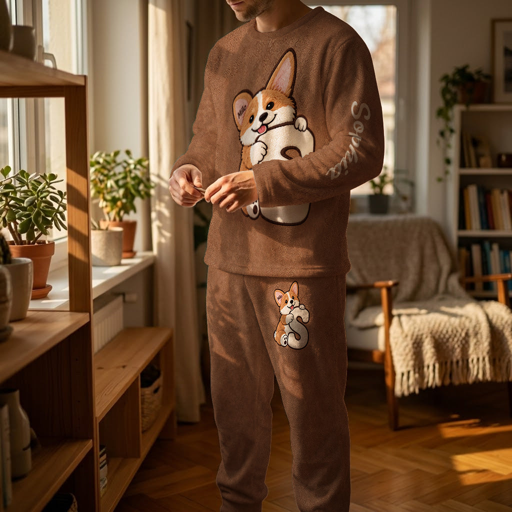 Personalized Black and Tan Dachshund Puppy Fleece Lounge Set Dog Lover Gift