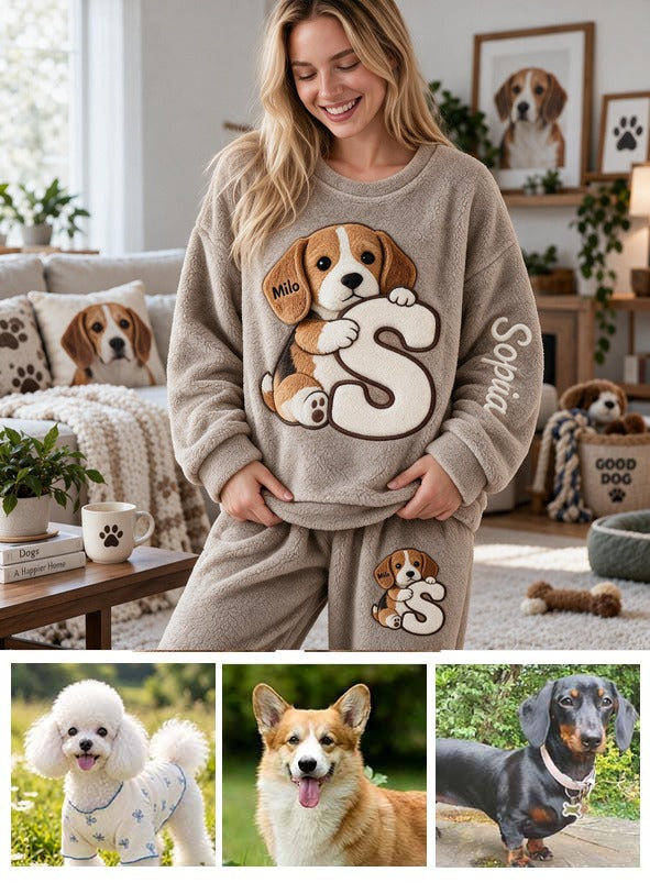 Personalized Tricolor Beagle Fleece Lounge Set Cozy Dog Owner Loungewear