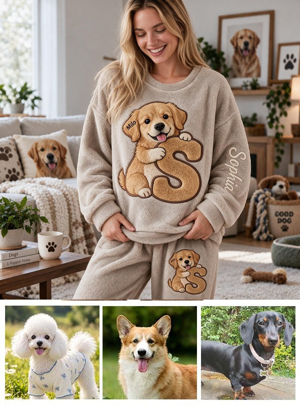 Personalized Golden Retriever Fleece Lounge Set Cozy Loungewear for Dog Lovers