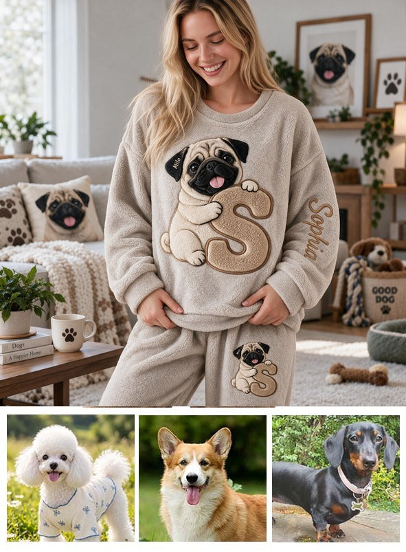 Personalized Fawn Pug Puppy Fleece Lounge Set Dog Owner Loungewear Gift