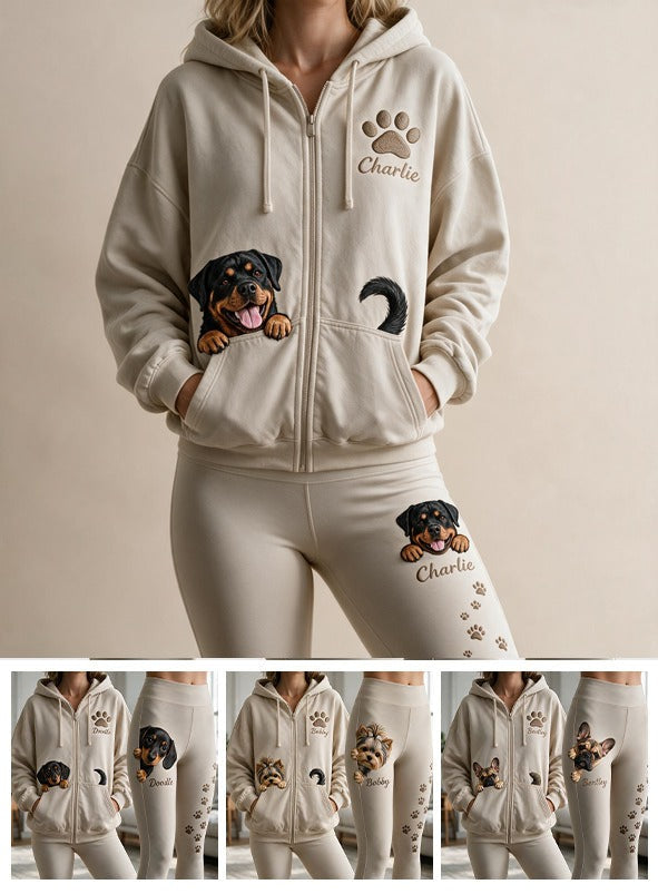 Personalized Adult Black and Tan Rottweiler Zip Hoodie & Leggings Set