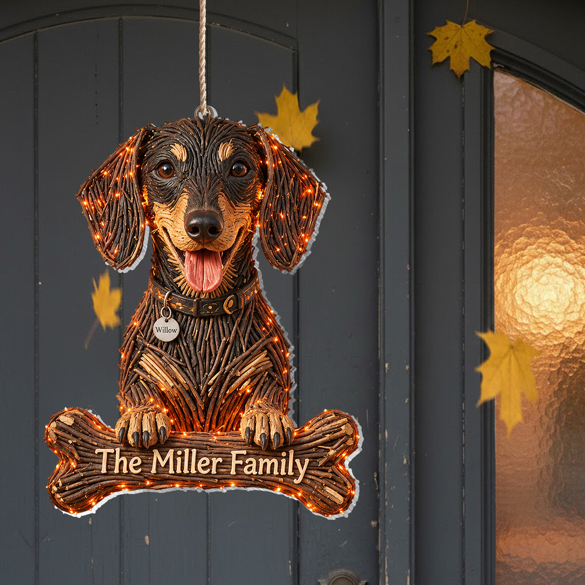 Personalized Halloween Black and Tan Adult Rottweiler LED Light Acrylic Sign