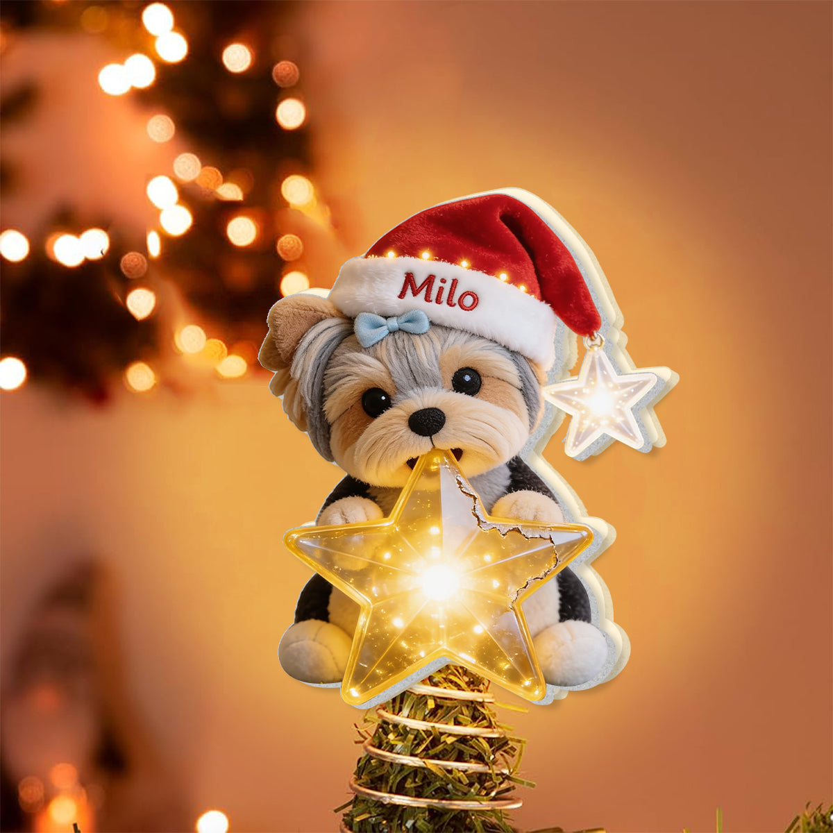 Personalized Christmas Black and White French Bulldog LED Tree Topper Dog Lover Gift