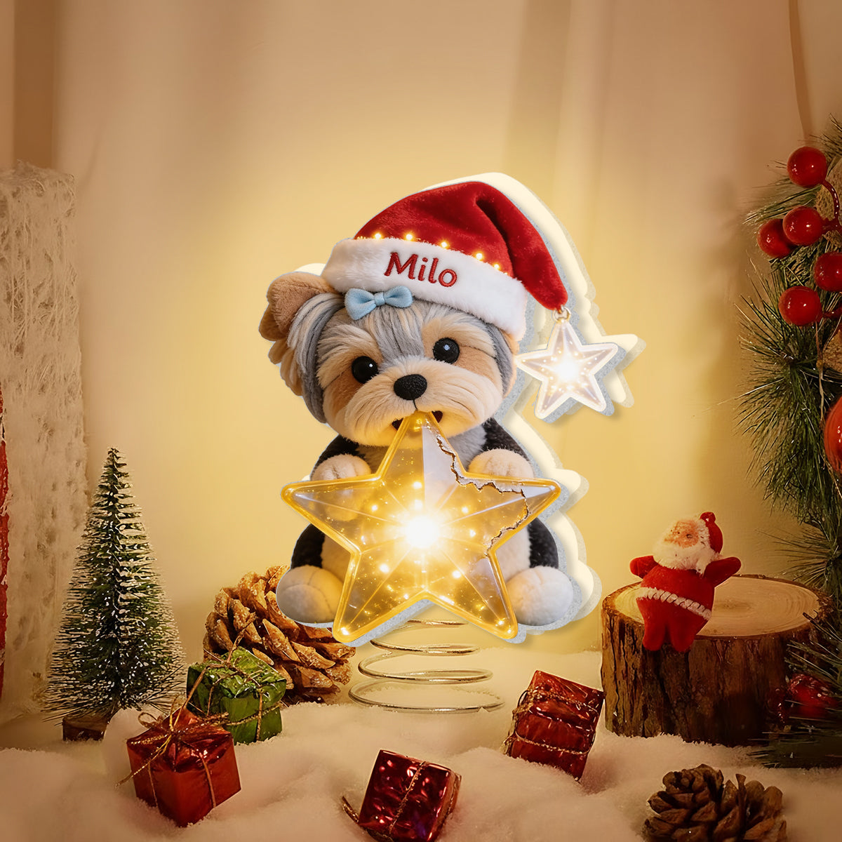 Personalized Christmas Siberian Husky LED Light Tree Topper Pet Lover Gift