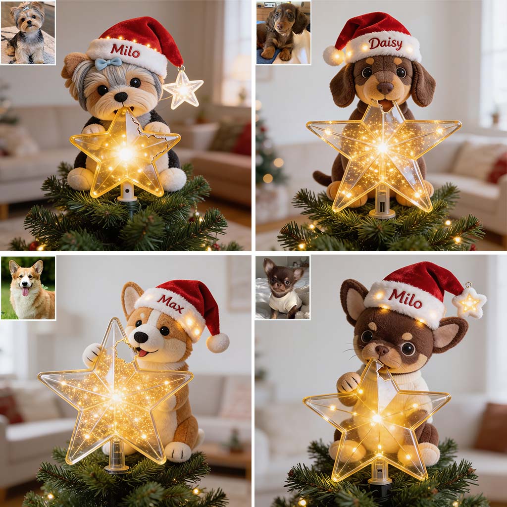 Personalized Christmas Yorkshire Terrier LED Light Tree Topper Dog Lover Gift