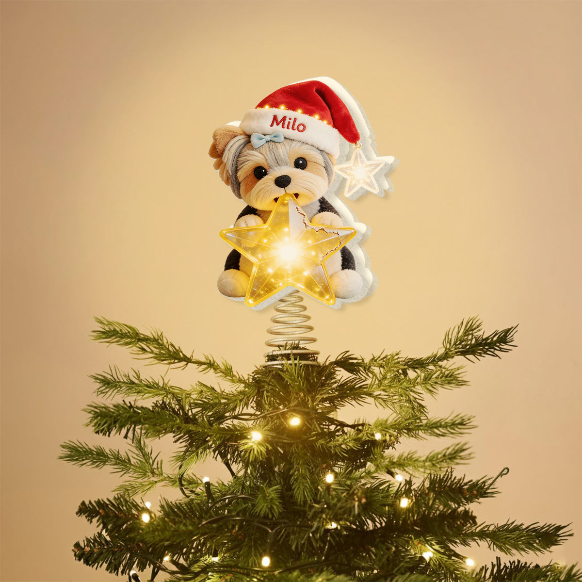 Personalized Christmas Fawn Pug Puppy LED Light Tree Topper Dog Lover Gift