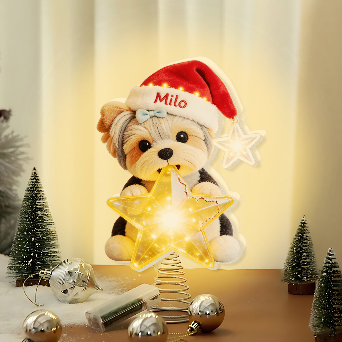 Personalized Christmas Fluffy Shih Tzu LED Light Tree Topper Dog Lover Gift