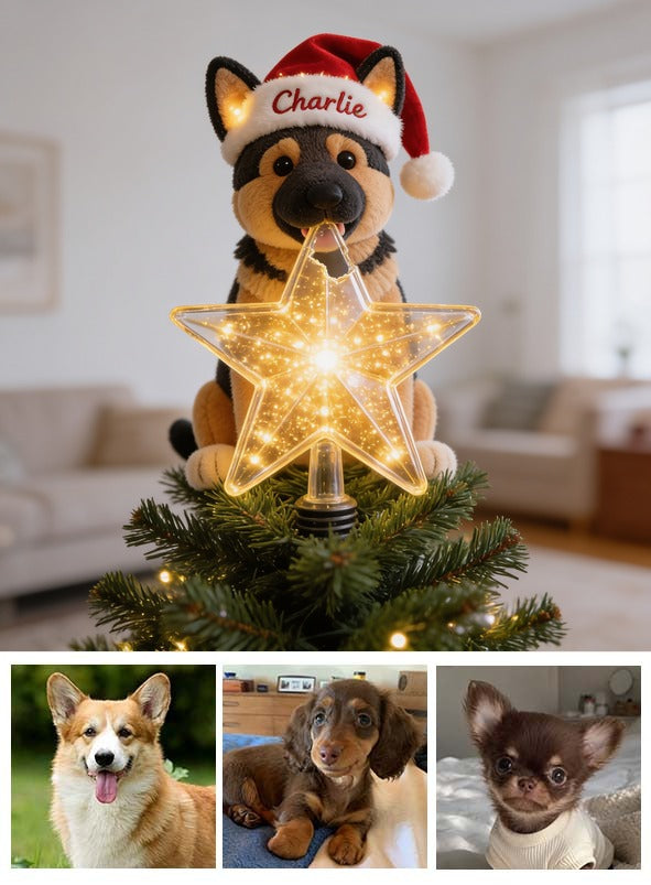 Personalized Christmas Black and Tan German Shepherd LED Tree Topper