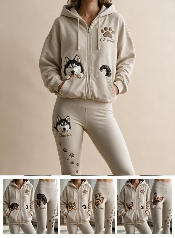 Personalized Siberian Husky Zip Hoodie & Leggings Loungewear Set