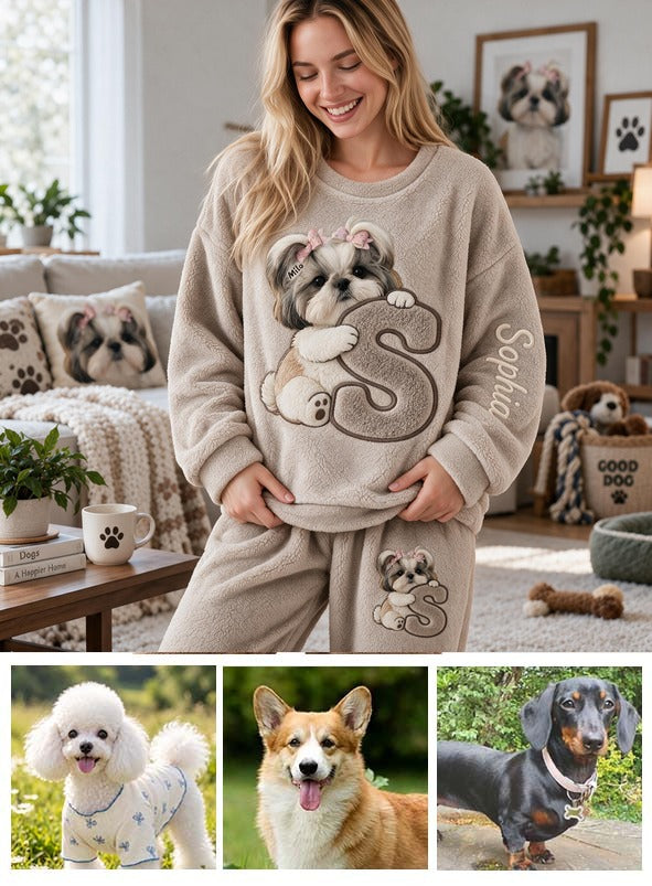 Personalized Fluffy Shih Tzu Fleece Lounge Set Cozy Loungewear for Dog Lovers
