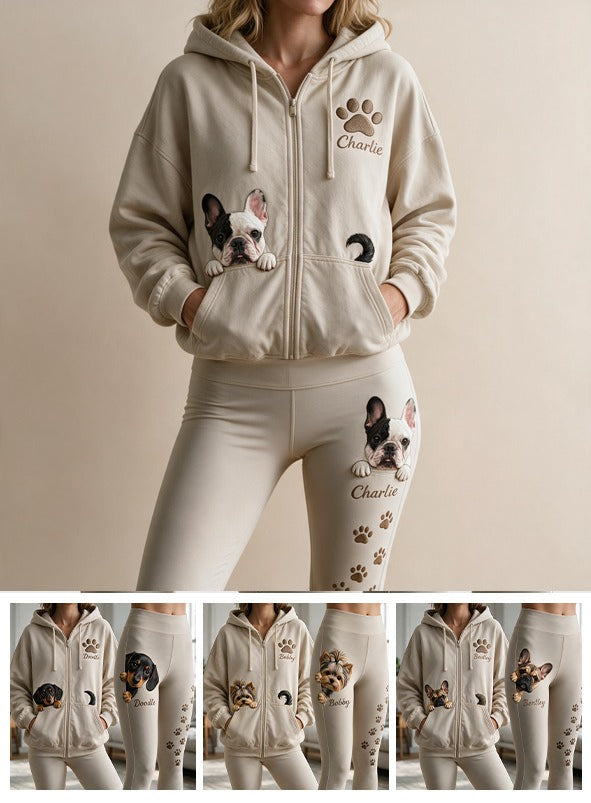 Personalized Black and White French Bulldog Zip Hoodie & Leggings Loungewear Set