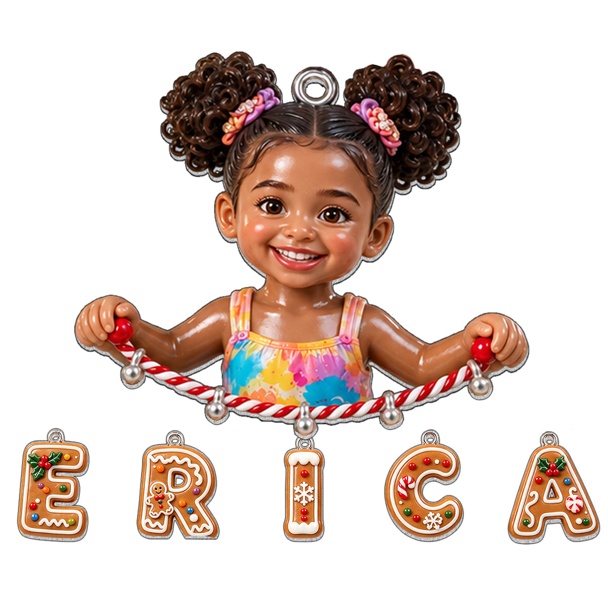 Personalized Black Little Girl Custom Name Acrylic Ornament Gift for Kids