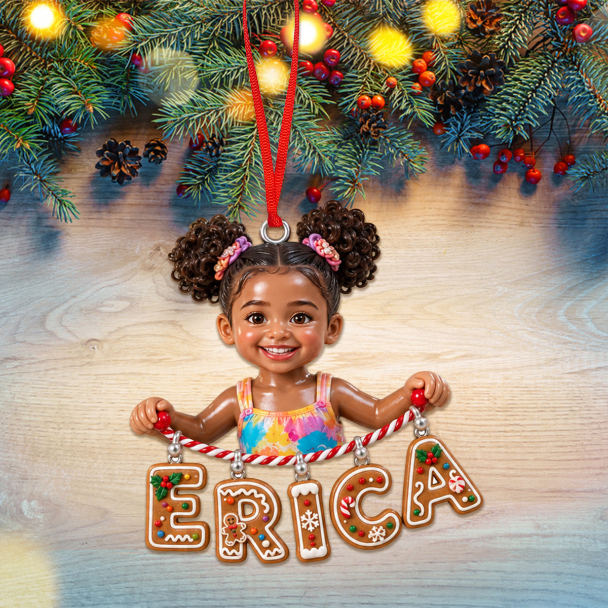 Personalized Black Little Boy Name Ornament Dinosaur Gift for Son Grandson Nephew