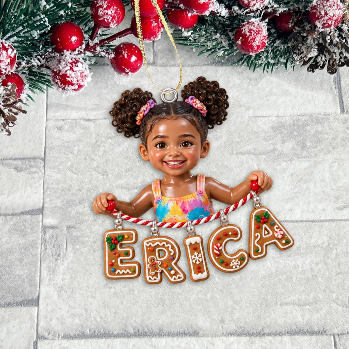 Personalized Christmas Black Christmas Baby Girl Gingerbread Costume Ornament Gift for Kids