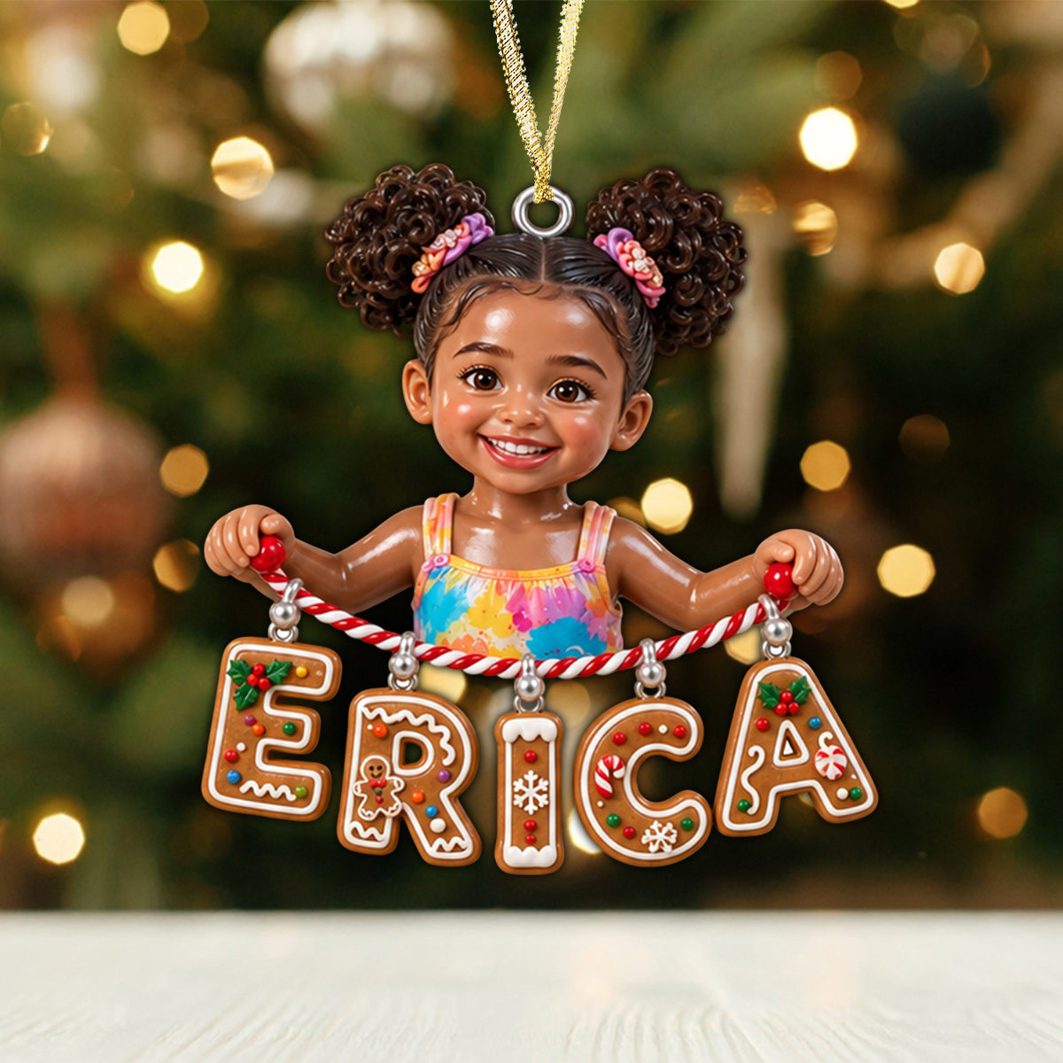 Personalized Black Little Boy Name Ornament Dinosaur Gift for Son Grandson Nephew