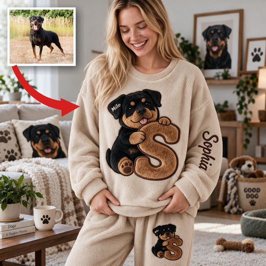 Personalized Black and Tan Adult Rottweiler Fleece Lounge Set Dog Lover Gift