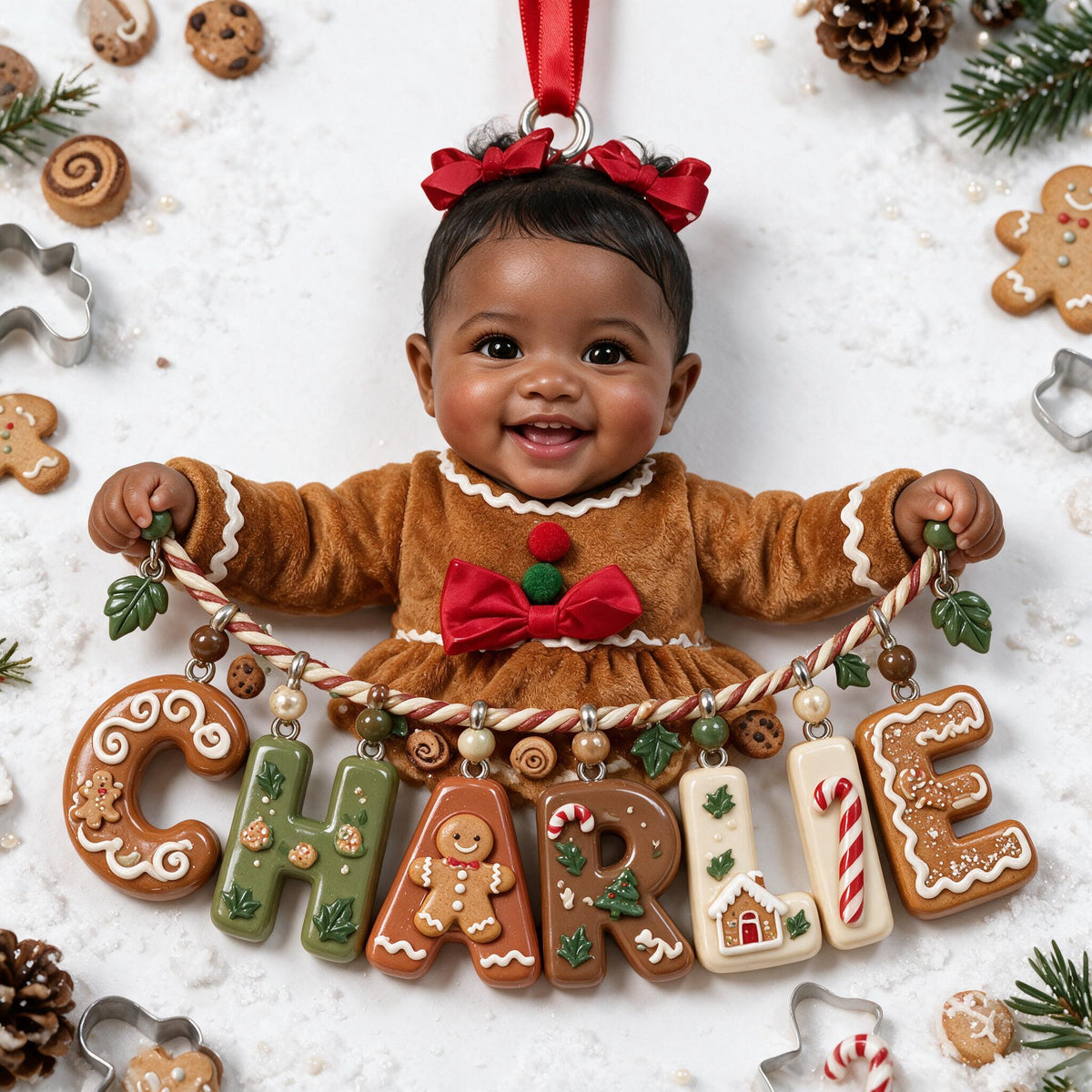 Personalized Christmas Black Christmas Baby Girl Gingerbread Costume Ornament Gift for Kids