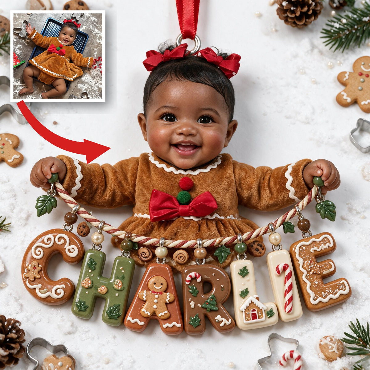 Personalized Christmas Black Christmas Baby Girl Gingerbread Costume Ornament Gift for Kids