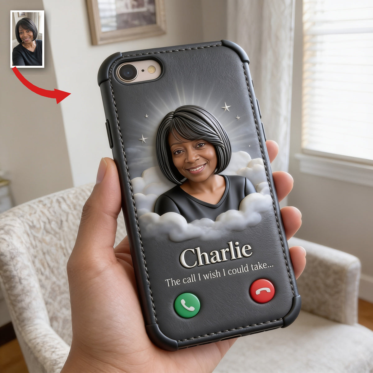 Personalized Middle-Aged Black Woman Memorial Leather Phone Case Remembrance Gift