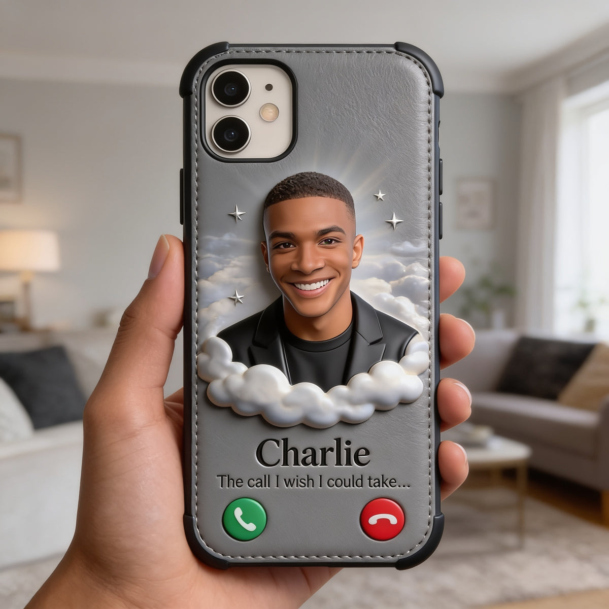 Personalized Black Man Memorial Leather Phone Case Remembrance Keepsake