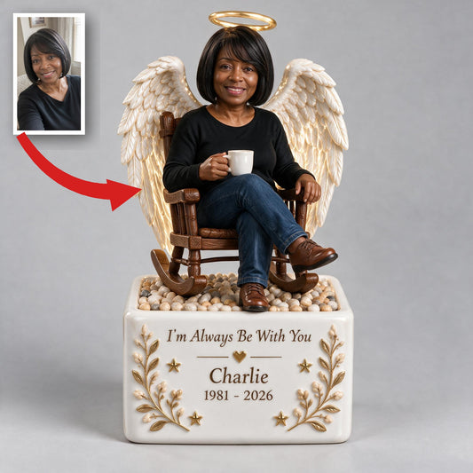 Personalized Middle-Aged Black Woman Memorial LED Light Ceramic Pot Keepsake