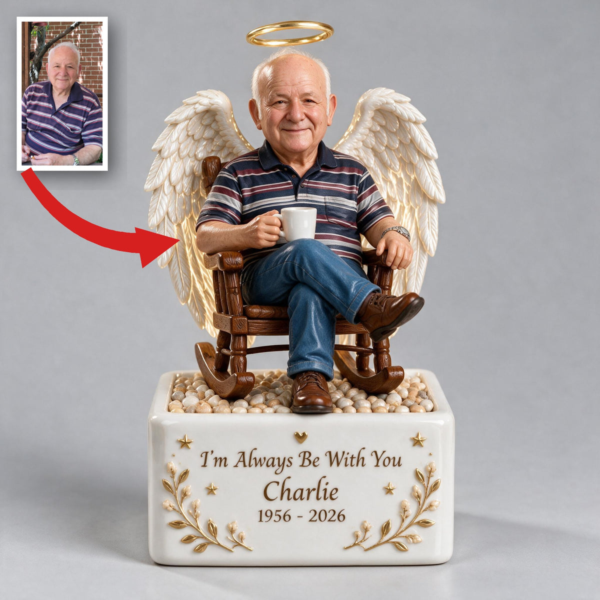 Personalized Older Man Memorial LED Light Ceramic Pot Grandpa Keepsake Gift